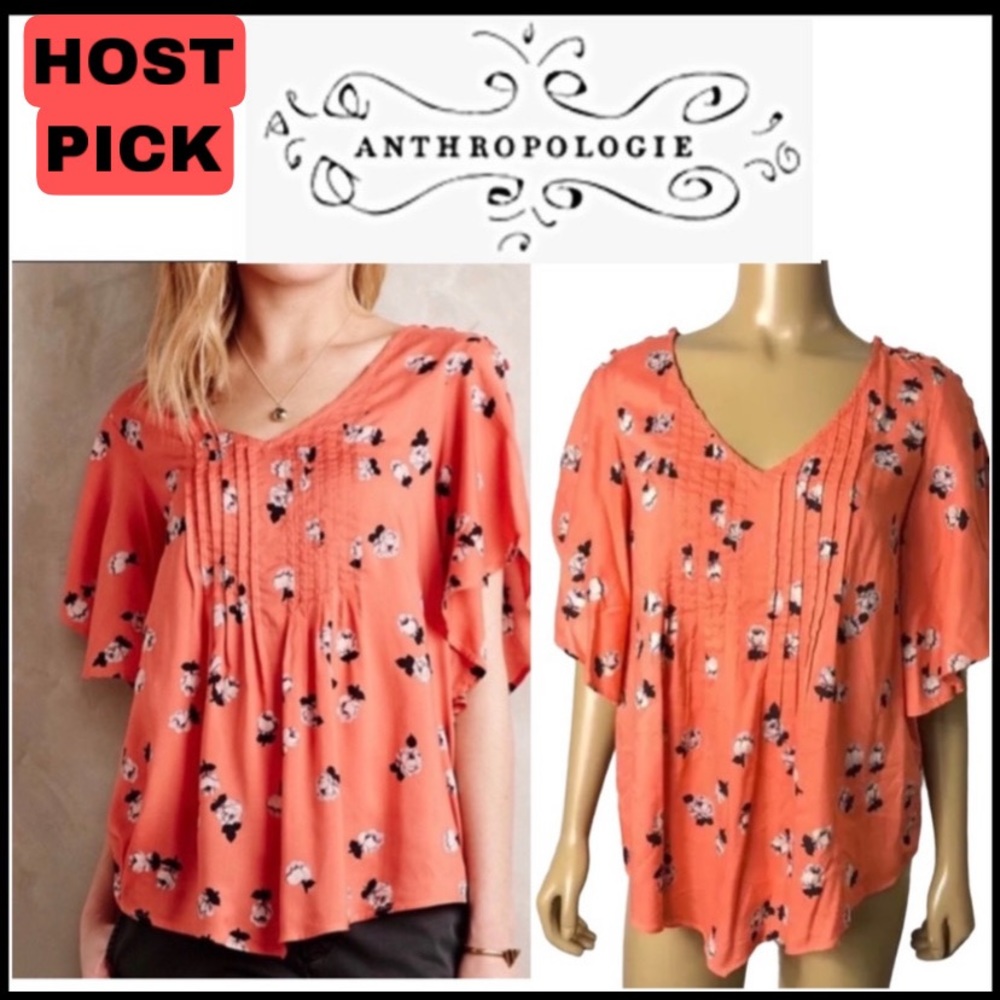 ANTHROPOLOGIE MAEVE MAYA FLORAL FLUTTER SLEEVE TOP - Picture 1 of 10
